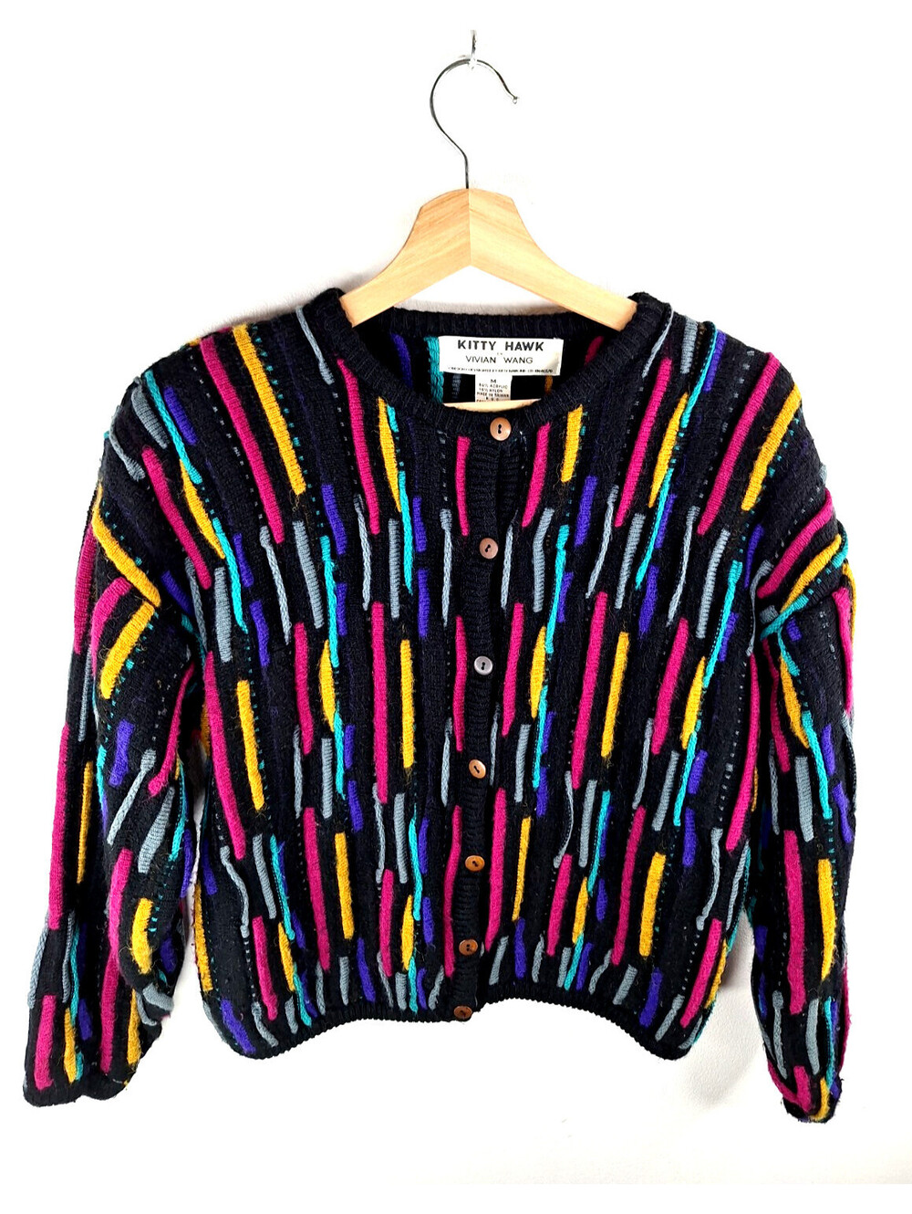 Vintage Kitty Hawk Vivian Wang Sweater Coogi Style Psychedelic Retro Chunky Knit